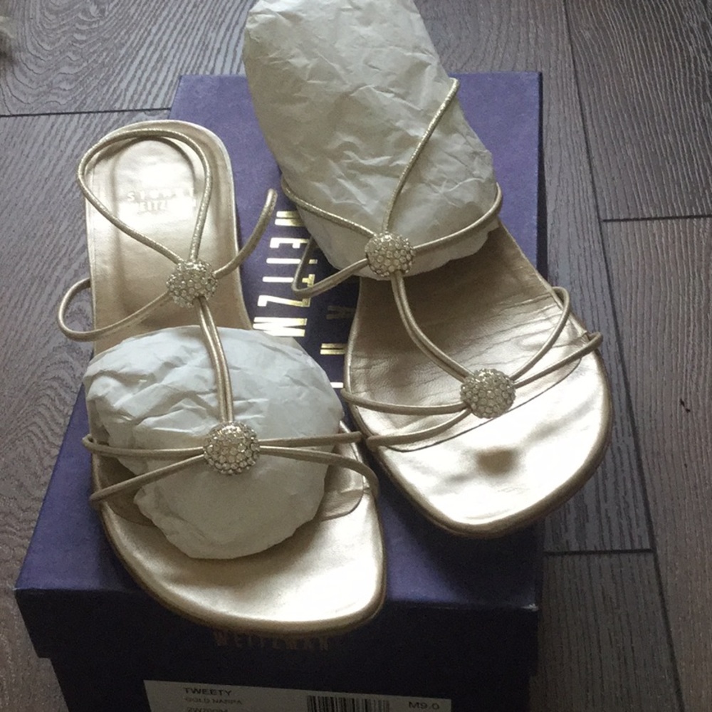 Stuart Weitzman Tweety Gold Sandal - Size 9
